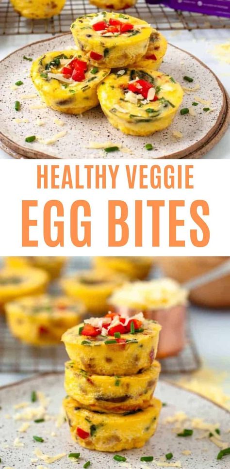 These Veggie Egg Bites are packed with veggies, herbs, and made with grass-fed butter and cheddar cheese from @tgfdairy #ad Egg Bites With Veggies, Homemade Egg Bites Healthy, Egg Bites Veggie, Egg Bites Recipe Vegetarian, Egg Bites No Cheese, Egg Bites Vegetarian, Egg Bites With Feta, Veggie Egg Bites Muffin Tins, Vegetarian Egg Bites