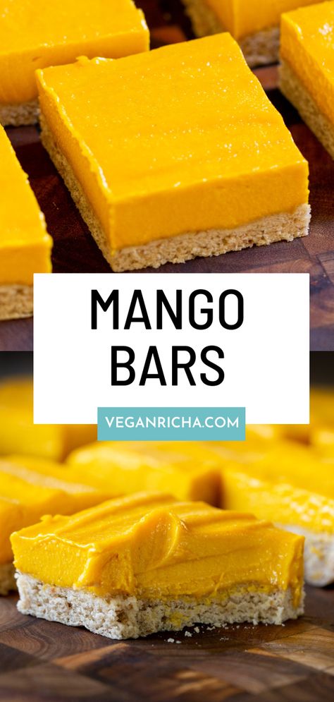 Mango bars are a decadent, oil-free treat with a simple crust and a refreshing layer of creamy mango custard on top. They're a dairy-free treat that you can easily make gluten-free, too! Mango Custard, Mango Bars, Mango Curry, Lassi Recipes, Mango Cream, Instant Pot Cookbook, Dairy Free Treats, Mango Cake, Mango Lassi