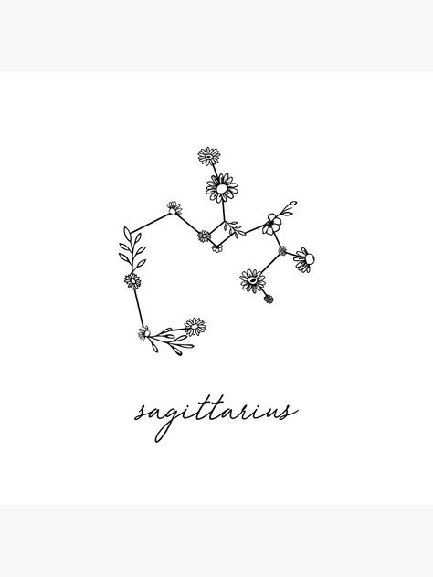 Tattoo Zodiac Sagittarius, Sagittarius Flower Constellation Tattoo, Sagittarius Constellation Hand Tattoo, Sagittarius Tattoo Flower, Sagitarrius Zodiac Tattoo, Sagittarius Star Constellation Tattoo, Small Sagittarius Tattoos For Women, Tattoo Ideas Female Sagittarius, Constellation Tattoo Sagittarius