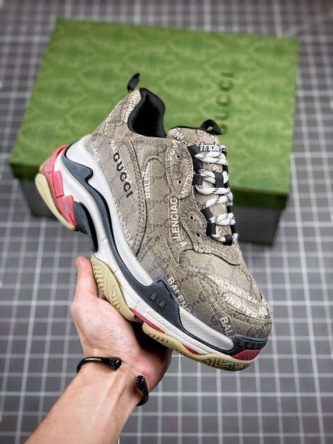 BALENCIAGA X GUCCI TRIPLE S SNEAKERS Gucci Balenciaga Shoes, Gucci X Balenciaga, Nike Shoes Women Fashion, Gucci Balenciaga, Gucci Sneakers, Graduation Photoshoot, Gucci Fashion, Balenciaga Shoes, Balenciaga Triple S