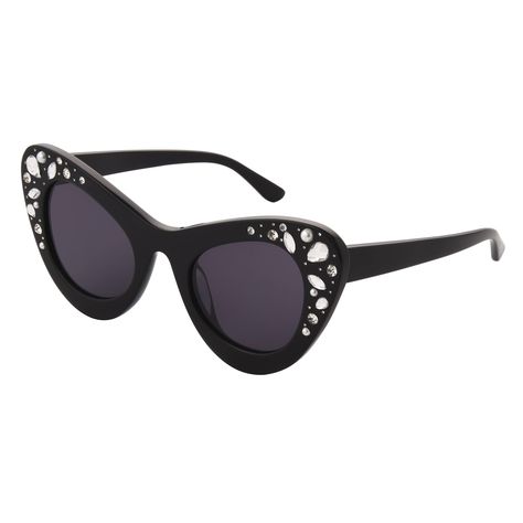 PRICES MAY VARY. Trendy Sunglasses for Women: These cateye sunglasses for women feature smoke gray lenses in a modern black frame studded with jewels for an extra pop of style Scratch & Impact Resistant: Our fashion sunglasses for women feature scratch- and impact-resistant polycarbonate lenses designed to withstand minor dings and drops UVA-UVB Protection: These cute sunglasses provide 100% UVA-UVB lens protection from the sun's harmful rays Lightweight & Durable: Made from lightweight plastic Trendy Sunglasses For Women, Betsey Johnson Sunglasses, Cateye Sunglasses, Gray Lenses, Cute Sunglasses, Black Crown, Popular Handbags, Trendy Sunglasses, Crown Jewels