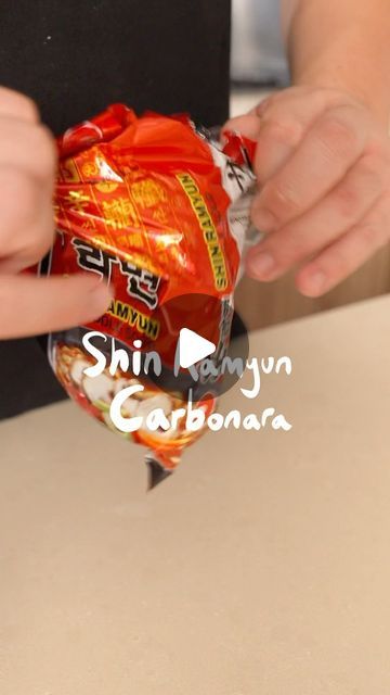 Shin Ramyun Recipes, Carbonara Ingredients, Shin Ramyun, Noodles Recipe, Instant Noodles, Egg Yolk, 1 Cup, Hot Water, Italian Recipes