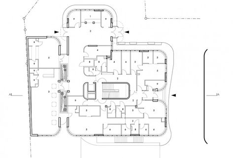 Ground Floor Plan. Regional Blood Center in Racibórz, Poland by FAAB Architektura. Kengo Kuma, Blood Bank, Medical Laboratory, Conference Center, Ground Floor Plan, The Clash, Room Flooring, Cool Rooms, Ground Floor