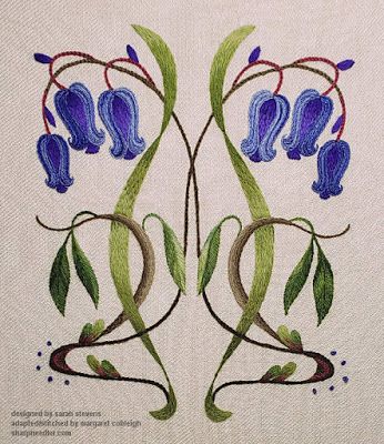 The Sharp Needler: Crewel Bells Bluebell Tattoo, Fiori Art Deco, Fleurs Art Nouveau, Art Nouveau Tattoo, Nouveau Flowers, Nouveau Tattoo, Jacobean Embroidery, Embroidery By Hand, Crewel Embroidery Patterns