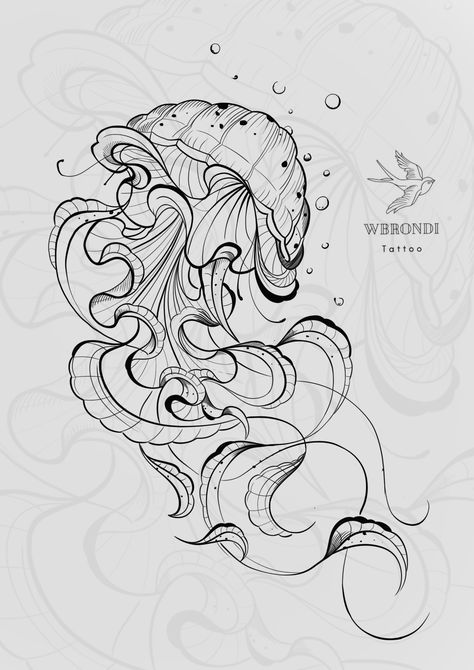 Sea Creatures Sketch, Floral Jellyfish Tattoo, Anemone Tattoo, Tattoo Artist Business Cards, Tattoo Jellyfish, Abstract Art Tattoo, Artsy Tattoos, Feminine Tattoo Sleeves, Soul Tattoo