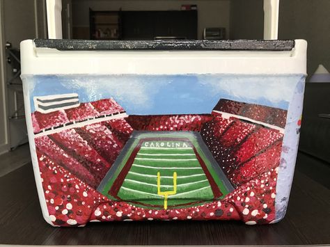 football stadium usc university of south carolina cooler painting idea Football Stadium Painting, Charleston Frat Cooler, Nola Cooler Painting, College Cooler Painting, Pike Frat Cooler, Coolers Painted, Frat Formal Coolers, Cooler Ideas Fraternity, Cooler Painting Ideas