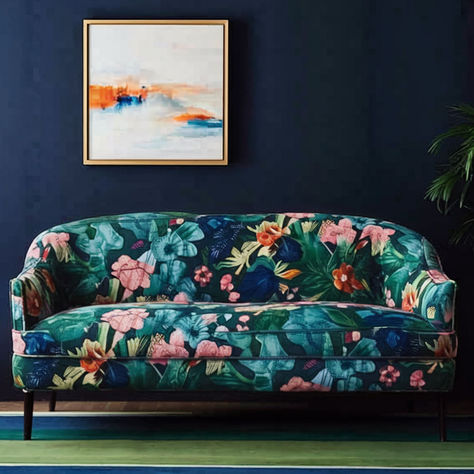 27 Ways to Use Floral Patterns in Your Home Decor Floral Couch, Linwood Fabrics, Floral Sofa, Floral Upholstery Fabric, Floral Chair, Upholstery Fabric For Chairs, Printed Sofa, Elegant Interior Design, Floral Upholstery