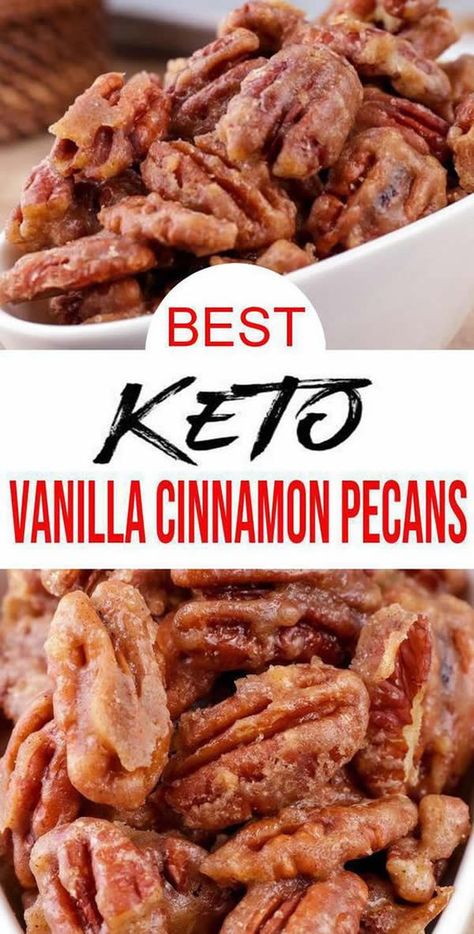 gluten free candied pecans with this low carb ketogenic diet vanilla cinnamon pecan recipe Keto Pecans, Snacks Work, Candy Pecans, Coated Pecans, Low Carb Candy, Cinnamon Pecans, Breakfast Low Carb, Postre Keto, Keto Candy