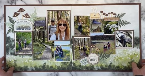 Smoky Mountain Scrapbook Layouts, Ctmh Wander Scrapbook Layouts, Mushroom Scrapbook Ideas, Scrapbook Layouts Multiple Pictures Double Page, Outdoor Scrapbook Layouts, Hiking Scrapbook Layouts, Travel Scrapbooking Ideas Layout, Scrapbook Layouts Multiple Pictures, Africa Scrapbook