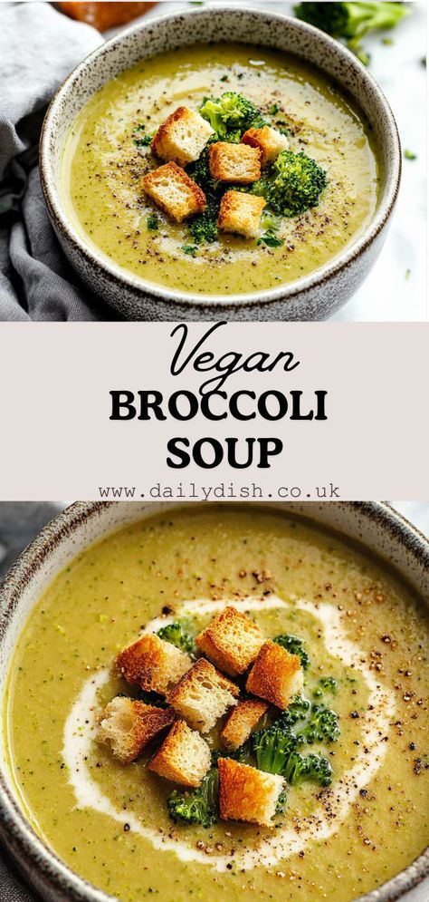 Creamy Vegan Broccoli Soup Vegan Creamy Broccoli Soup, Vegan Green Soup, Vegan Broccoli Soup Recipes, Vegan Cream Of Broccoli Soup, Vegan Soup For Colds, Vegan Cheddar Broccoli Soup, Cream Of Broccoli Soup Recipe Healthy, Paleo Broccoli Soup, Healthy Broccoli Soup Recipes