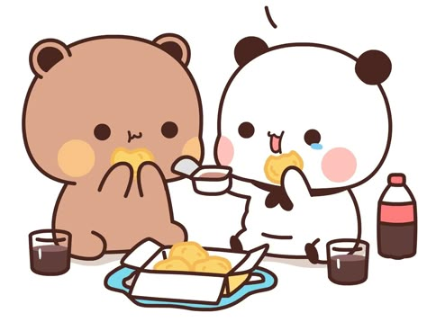 Cute Eating Cartoon, Bubu Dudu Cooking, Bubu And Dudu Couple Wallpaper, Bubu Dudu Wallpaper Laptop, Dudu And Bubu, Mochi And Milk Bear, Bubu And Dudu Cute Wallpaper, Cute Couple Comics, Cute Bunny Cartoon