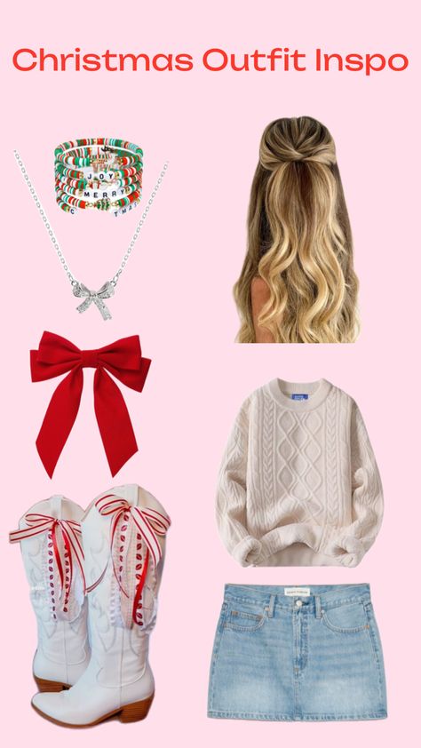 Christmas Outfit Inspo Teenage Christmas Outfits, Christmas Football Theme Outfits, Christmas Song Outfit Ideas, Cute Christmas Concert Outfits, Teen Girl Christmas Outfit, Christmas Outfit Ideas For School, Teen Christmas Outfit Ideas, Christmas Eve Fits, Cute Christmas Outfits For School