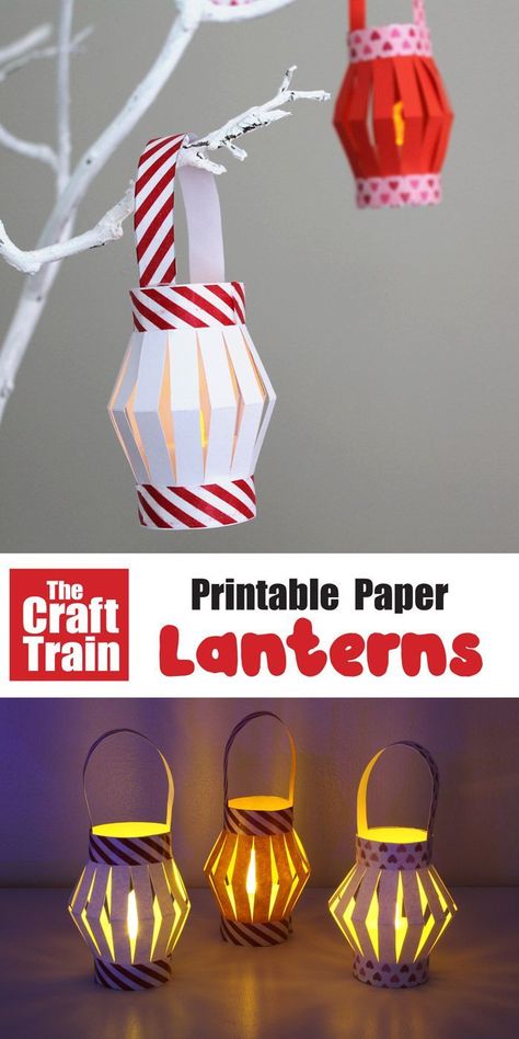 Mini Paper Lanterns, Chinese New Year Lantern Craft For Kids, Sukkot Crafts For Kids, Lantern Template Free Printable, Diy Lanterns For Kids, Paper Lighthouse, Lantern Crafts For Kids, Kids Lantern, Lantern Crafts