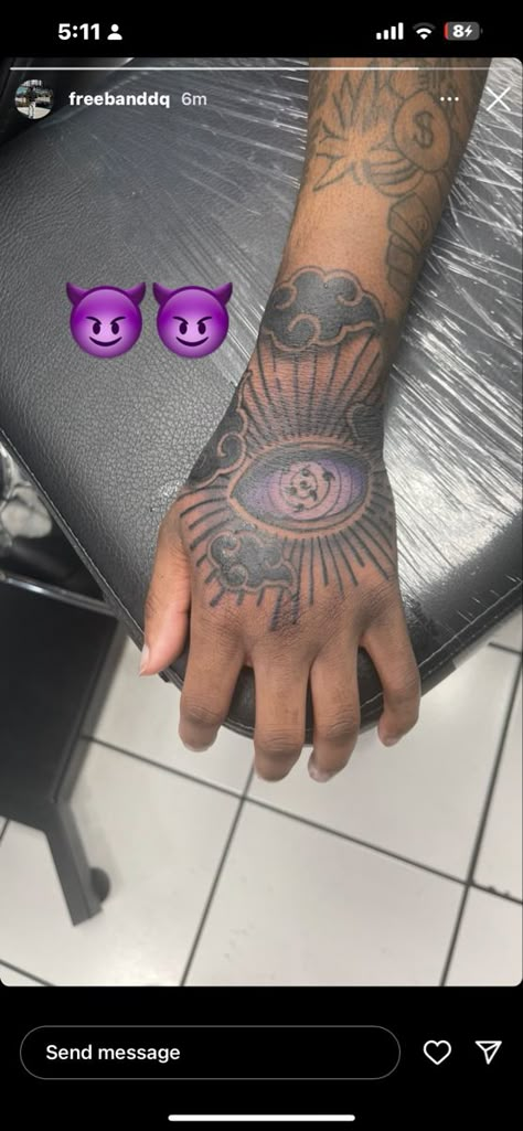 L R Tattoo Hand, Mens Quarter Sleeve Tattoo Ideas, Haft Sleeve Tattoo Men, Hand To Arm Tattoo For Men, Blind Eye Tattoo, Black Man Hand Tattoo, Sharingan Hand Tattoo, Hand And Arm Tattoos For Guys, Mens Small Neck Tattoos