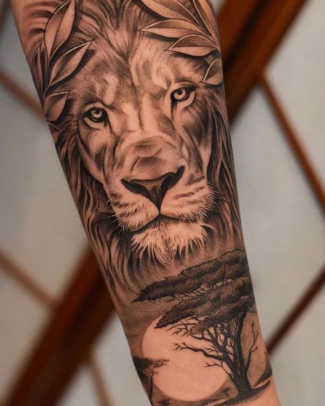 Male Lion Tattoo, Lion Tattoo Half Sleeve, Iphone Wallpaper Ideas, Designer Tattoo, Chest Tattoo Drawings, Lion Forearm Tattoos, Jungle Tattoo, Lion Art Tattoo, Tattoo Ideas Unique