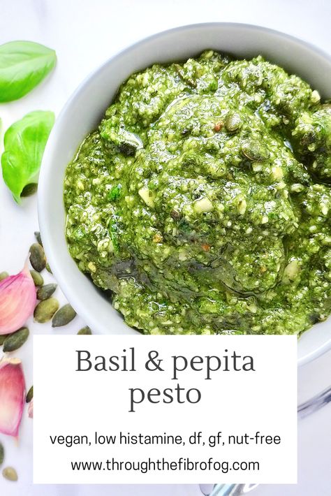 Pumpkin Seed Pesto, Nut Free Pesto, High Histamine Foods, Low Histamine Foods, Dairy Free Pesto, Fibro Fog, Dairy Free Pumpkin, Healthy Sauces, Low Histamine Diet