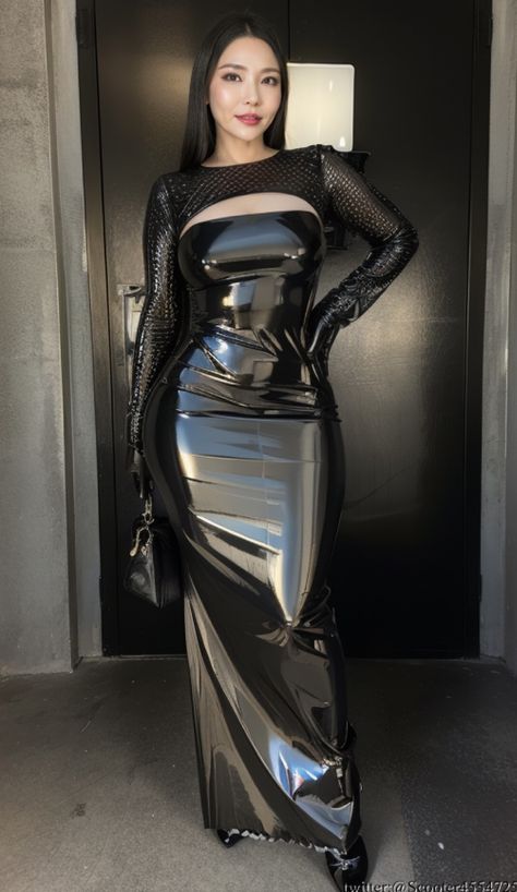 Black Latex Outfit, Leather Outfits Women, Hobble Skirt, Latex Skirt, Cape Cloak, Cloak Coat, Vinyl Clothing, Bollywood Hairstyles, Shiny Dresses