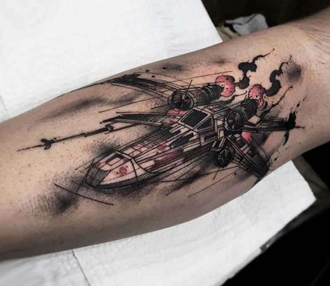 Tattoo photo - X-Wing tattoo by Felipe Rodrigues Wing Tattoo Outline, Black And Red Sketch, X Wing Tattoo, Red Sketch, Wing Tattoo, Sketch Tattoo, Tattoo Artwork, World Tattoo, Wings Tattoo