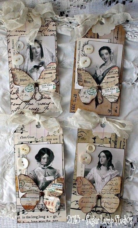 Stary Papier, Spring Butterflies, Artist Trading Card, Etiquette Vintage, Journal Tags, Journal Books, Scrapbook Tag, Atc Cards, Vintage Junk