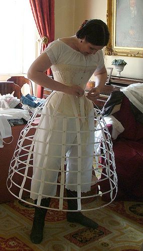 In her corset and crinoline cage | Flickr - Photo Sharing! Crinoline Cage, Lingerie Vintage, Victorian Costume, Hoop Skirt, 19th Century Fashion, Period Outfit, Victorian Clothing, Period Costumes, Historical Costume