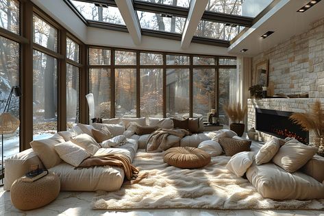 Conservatory: Size, Functionality, Uses, Furniture, And Renovation 71 Conservatory Fireplace, Enclosed Sunroom Ideas, Solarium Room, Bathroom Tile Design Ideas, Tile Design Ideas, Cozy Scandinavian, Open Plan Living And Dining, Meditation Corner, Build Plans