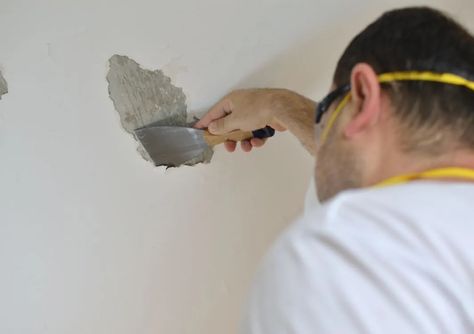 Man fixing peeling ceiling paint - Rea Pro Construction Patching A Textured Ceiling, How To Paint Over Peeling Paint, How To Fix Water Damaged Ceiling, How To Fix Chipping Ceiling Paint, How To Fix Peeling Paint On Ceiling, Bathroom Ceiling Paint, Bathroom Repair, Scrape Painting, Ceiling Paint