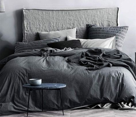 Dark Grey Duvet Cover Bedroom, Dark Grey Bed Cover, Dark Grey Bedspread, Charcoal Bedding Linen, Dark Grey Duvet Covers, Grey Duvet, Dark Grey, Duvet, Grey