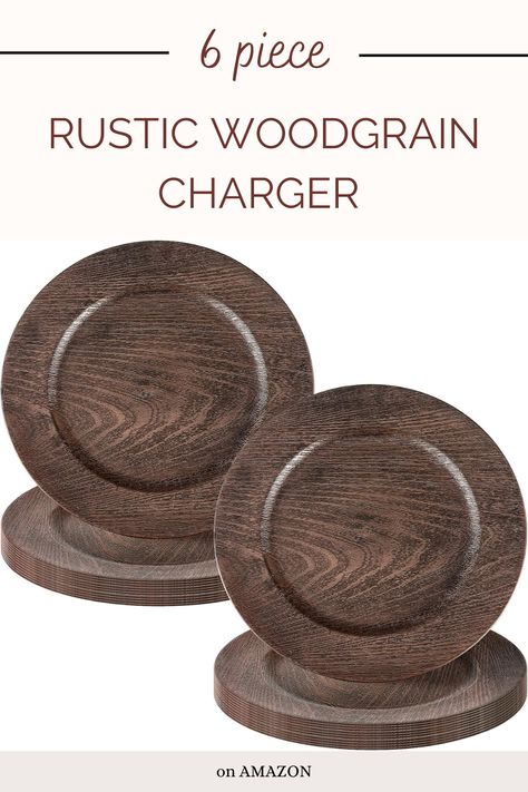 The package contains total 6 dark Brown Faux Charger Plates, enough for you and your family to use daily, create the perfect centerpiece for your dining table with this elegant charger with a rustic wood grain finish. #ad Wood Charger Plates, Wood Plate Chargers, Wedding Dinner Plates, Charger Plates Wedding, Plates Wedding, Wood Chargers, Gold Spoon, Plastic Plates, Charger Plates