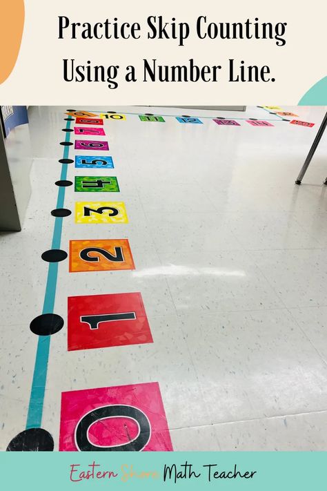 Try using a floor number line like this one for skip counting 2nd grade activities. An example of skip counting is when you count by 5’s when counting nickels. Skip counting is a useful skill for counting objects and money and helping with multiplication. Using literature, songs, games, and skip counting worksheets helps students to skip count efficiently. Count By 5, Nursery School Activities, Skip Counting Activities, Math Counting Activities, Skip Counting Worksheets, Math Manipulative, 2nd Grade Activities, First Grade Math Worksheets, Counting Objects