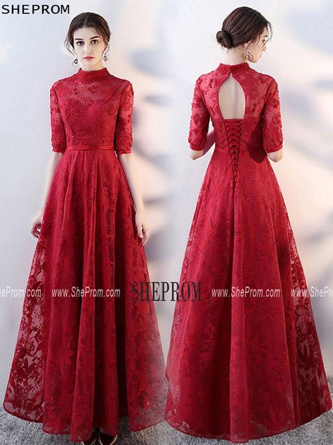 Velvet Dress Formal, Party Dress With Sleeves, Blush Pink Prom Dresses, Prom Dress With Sleeves, Burgundy Party Dress, Simple Party Dress, Party Dresses With Sleeves, Formal Prom Dresses Long, High Low Prom Dresses