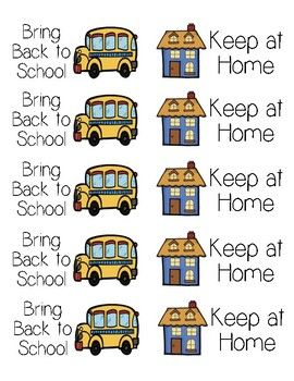 Labels Included:Bring Back to School Keep at Home Size: To be printed on 2x4 labels. (Avery 8363) Take Home Folders Preschool, Back To School Crafts For Preschool, Back To School Theme Preschool, Homework Folder Labels, Communication Folder, Preschool Cubbies, Preschool Classroom Organization, Back To School Decorations, Preschool Back To School