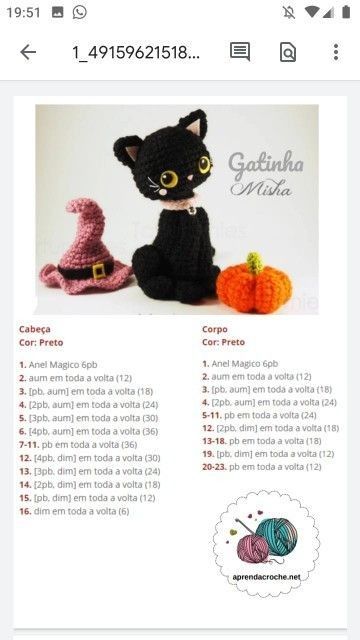 Harry Potter Crochet, Crochet Toys Free Patterns, Crochet Toys Free, Crochet Cat Pattern, Halloween Crochet Patterns, Kawaii Crochet, Crochet Goodies, Crochet Fall, Crochet Instructions