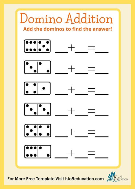 Addition With Dominoes, Domino Addition Kindergarten, Domino Addition Worksheet, Senior Kindergarten, Domino Math, Domino Addition, Addition Worksheet, Addition Kindergarten, Addition Worksheets