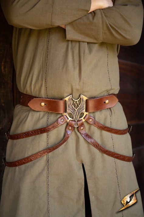 Elven Belt Elven Council, Woodland Realm, Fantasy Outfits, Brass Plate, Belt Brown, Belt Design, Fantasy Costumes, High Fantasy, Brass Buckle