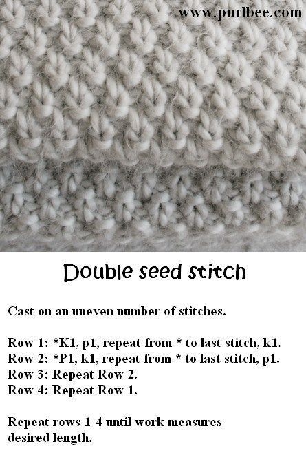 Double Seed Stitch Double Seed Stitch, Knitting Projects Sweaters, Knitting Projects Free, Knitted Scarves, Knitting Instructions, Seed Stitch, How To Knit, Knit Stitch Patterns, Diy Knitting