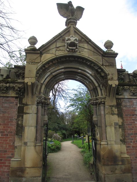 The archway leading to Parsonage Gardens in Didsbury, Manchester. The arch was bought in 1902 by Fletcher Moss from The Spread Eagle Hotel in Manchester which was being demolished. It cost £10 - bargain! Didsbury Manchester, Manchester Hotels, Greater Manchester, The Arch, Big Ben, Big Day, Lamp Post, Manchester, Arch