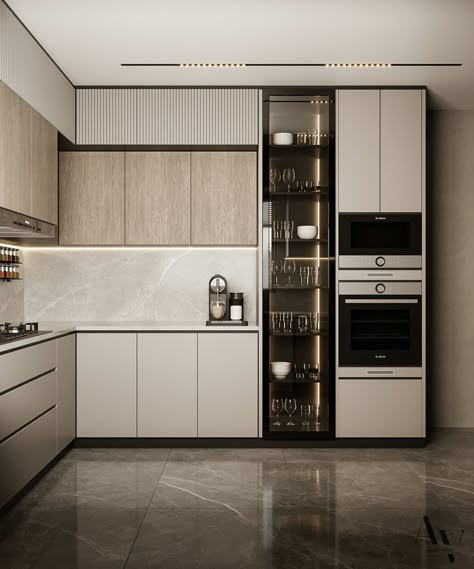 Grey And Beige Kitchen Ideas Modern, Home Kitchens Modern, Closed Kitchen Design Modern, Behance Kitchen Interior Design, Open Space Cozinha Sala, Kitchen Interior Gray, L Shaped Kitchen Modern, Kitchen Design Behance, Closed Kitchen Design