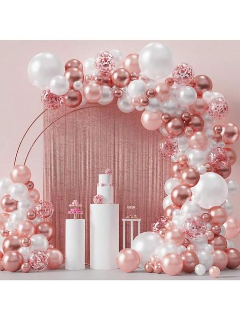 White  Collar  Latex   Embellished   Event & Party Supplies 29th Birthday Decorations, Rose Gold Balloon Arch, Rose Gold Balloon Garland, Gold Balloons Decorations, Gold Birthday Party Decorations, White Party Decorations, Rose Gold Theme, Birthday Party Accessories, Pink And White Weddings