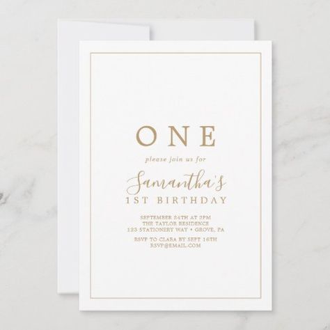 $2.92 - Minimalist Gold First Birthday Party - rustic first birthday party, elegant 1st birthday, modern one year old birthday, simple kids 1st bday, romantic baby birthday, calligraphy boys first birthday, minimalist girls first birthday, minimal country chic template k100, classy whimsical vintage, classic yellow gold and white First Birthday Minimalist, Rustic First Birthday, Birthday Minimal, Gold First Birthday Party, Birthday Calligraphy, 92nd Birthday, 70th Birthday Invitations, Simple Birthday Party, Gold First Birthday