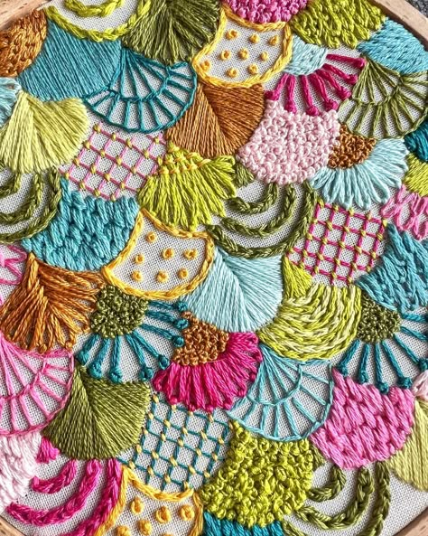 SOLD - Playing with pattern, texture, and color #handembroidery #modernembroidery #embroideryart #abstractembroidery #damngoodstitch #dmcembroidery #dmcthreads #embroidery #pattern #fiberart Same Color Embroidery, Freeform Embroidery Inspiration, Contemporary Embroidery Designs, Zentangle Embroidery, Abstract Embroidery Patterns, Geometric Embroidery Designs, Embroidery Color Combinations, Modern Stitching, Modern Embroidery Designs