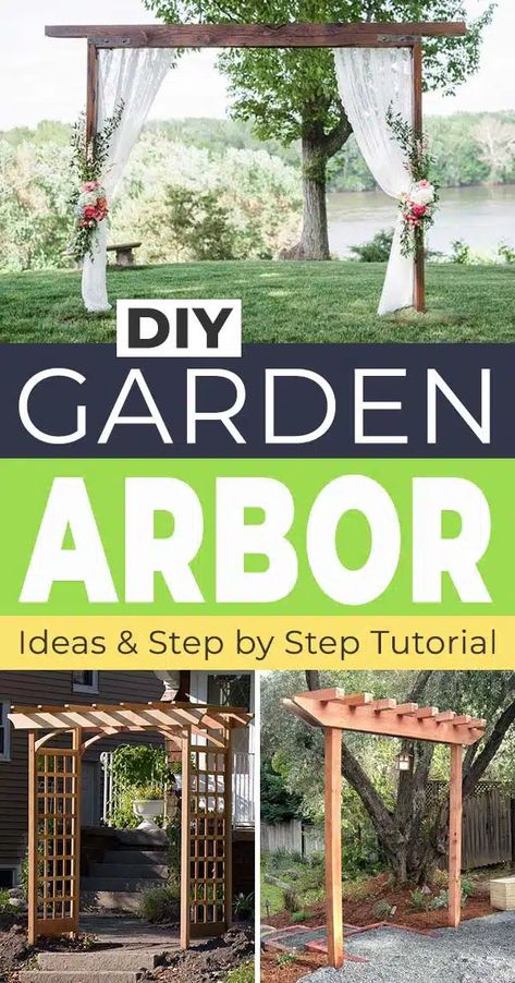 DIY Garden Arbor Ideas & Step by Step Tutorial • The Garden Glove How To Build An Arbor, Garden Arbor Diy, Garden Arbor Ideas, Diy Garden Arbor, Diy Arbour, Arbor Ideas, Patio Courtyard, Wood Arbor, Wooden Arbor