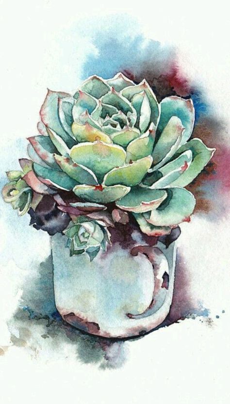 Succulent Watercolor, Boom Kunst, Card Painting, Succulent Painting, Watercolor Succulents, Succulent Art, Watercolor Flower Art, Cactus Art, Plant Painting