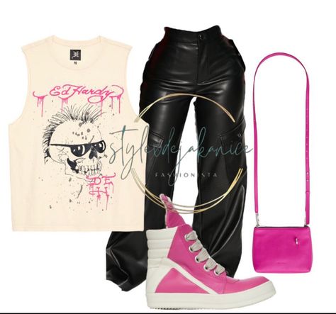 Pink Rick Owens Outfit Black Women, Pink Rick Owens Outfit, Ed Hardy Outfit Black Women, Rick Owens Outfit Black Women, Pink Rick Owens, Birthday Outfit Plus Size, Grunge Outfits Black, Ed Hardy Outfit, Rick Owens Outfit