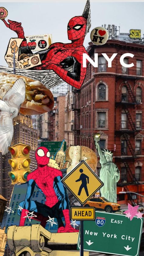 new york city :) #nyc #spiderman Spiderman Nyc Wallpaper, Nyc Spiderman, Superhero Aesthetic, Nyc Wallpaper, New York Pizza, Nyc Aesthetic, New York Style, Concrete Jungle, Aesthetic Backgrounds