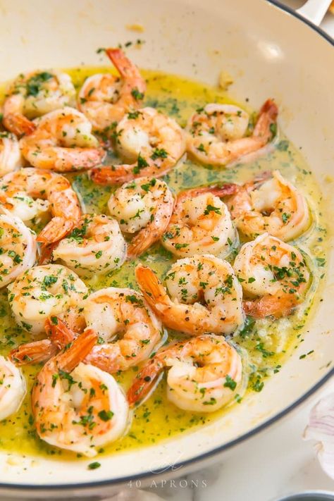 Garlic Butter Shrimp - 40 Aprons Damn Delicious Recipes Shrimp, Garlic Prawns And Rice, Fancy Food Dinner, Shrimp Delight, Fancy Meals, Garlicky Shrimp, Lobster Dishes, Entertaining Dinner, Dinner Pasta