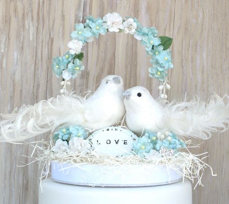 Dream Dress Wedding, 4 Bridesmaids, Bridesmaid Dresses Black, Bird Cake Topper Wedding, Aqua Flowers, Birds Theme, Wedding Cake Birds, Birds Cake, Bird Cake Toppers