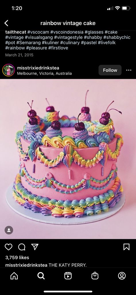 Cake Designs For Adults, Lisa Frank Unicorn Cake, Lisa Frank Bday Party, Rainbow Vintage Cake, Lisa Frank Cake Ideas, Lisa Frank Birthday Cake, Trippy Cake, Rainbow Decorated Cake, Lisa Frank Cake