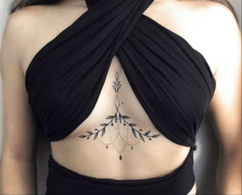 21 Sensuous & Unique Chest Tattoos Women-2023 Version Women Sternum Tattoo, Chest Tattoo Girl, Underboob Tattoo Designs, Underboob Tattoo, Chest Tattoos For Women, Inspiration Tattoos, Sternum Tattoo, Spine Tattoos, Elegant Tattoos