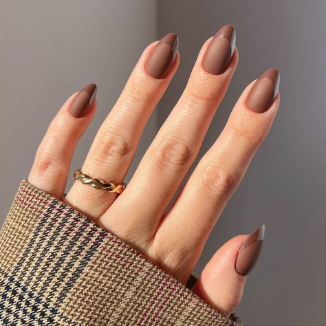 Keeping it neutral, but never boring 🤎☕️⁠ ⁠ @pop_polished wearing Terra 🛍 Glossy French Tip, Cute Thanksgiving Nails, Thanksgiving Manicures, 30 Nails, Natural Vibes, French Tip Design, Brown Nails Design, Simple Fall Nails, Matte Nail