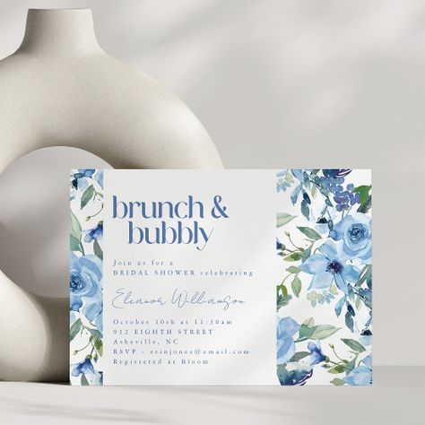 $2.92 | Elegant Boho Light Blue Watercolor Brunch Bubbly #garden flower, cute and colorful, simple fun and whimsical, spring summer aesthetic, trendy stylish and elegant design, light blue flowers, floral watercolor, brunch bubbly bridal shower invitation, elegant boho botanical, script calligraphy typography Spring Summer Aesthetic, Light Blue Watercolor, Floral Brunch, Invitation Examples, Brunch Bubbly, Blue Watercolor Floral, Flower Cute, Light Blue Flowers, Bridal Shower Invitation